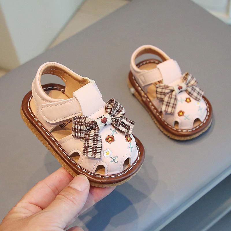 2024 Vintage Style Floral Summer Sandals for Baby Girls - Cute Squeaky Princess Shoes