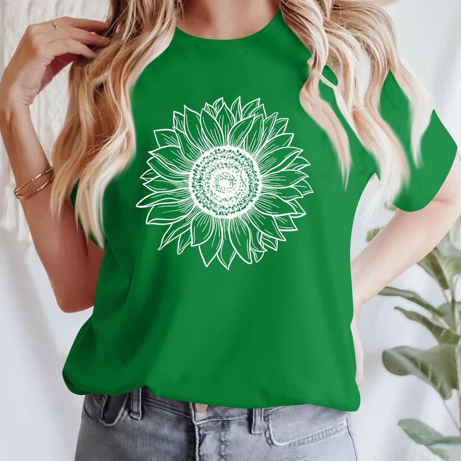 

Женская повседневная футболка с принтом, пуловер с круглым вырезом, топ с короткими рукавами M зелёный