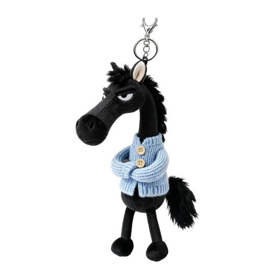 Plush Horse Keychain Soft Cute Cartoon Horse Pendant In Sweater Horse Year Mascot Charm with Keyring for Backpack Handbag Car Keys Decoration