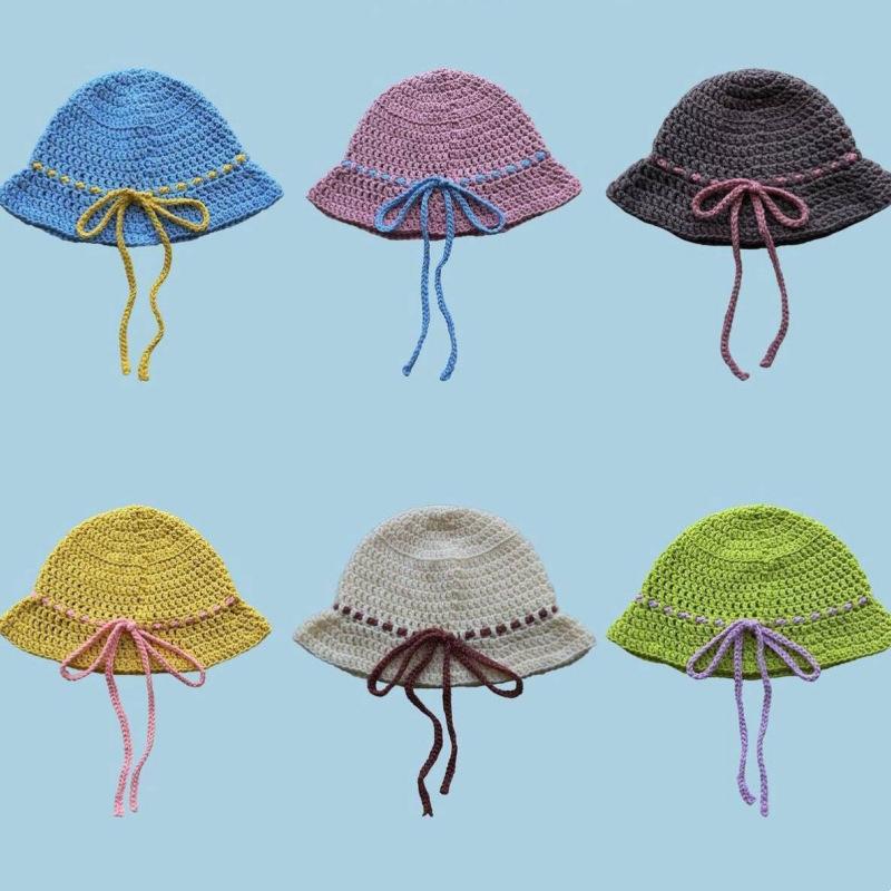 New pure hand knitted big brim mushroom hat spring fashion adult hat sun protection sunshade hat