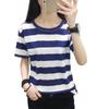 Summer T-shirt Round Neck Short Sleeve T-shirt Striped Print Breathable Versatile Loose Fit Top Streetwear