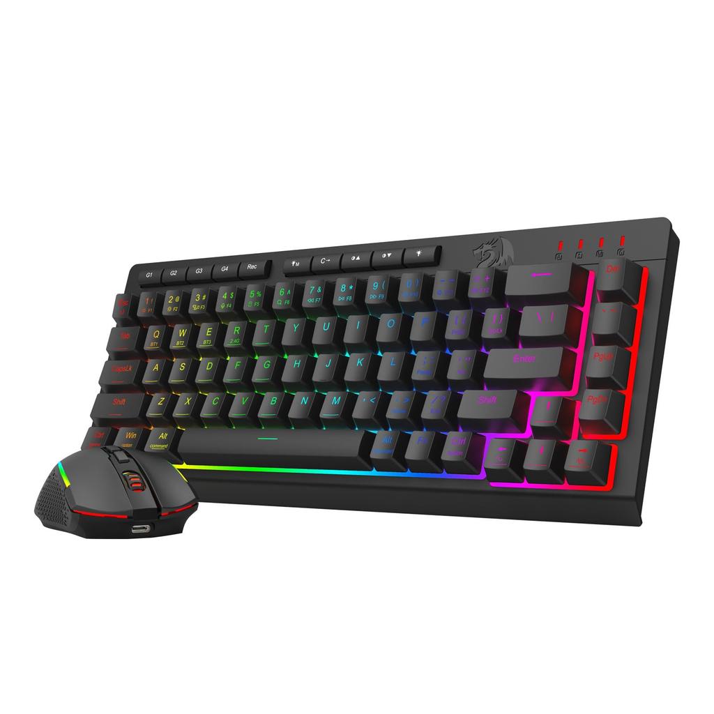Redragon Wireless Keyboard and Mouse Set, 60% English Layout, Quiet, 3-Mode Connection, BT2.4GUSB-C Wired, Rechargeable, Membrane, 16.8 Million RGB