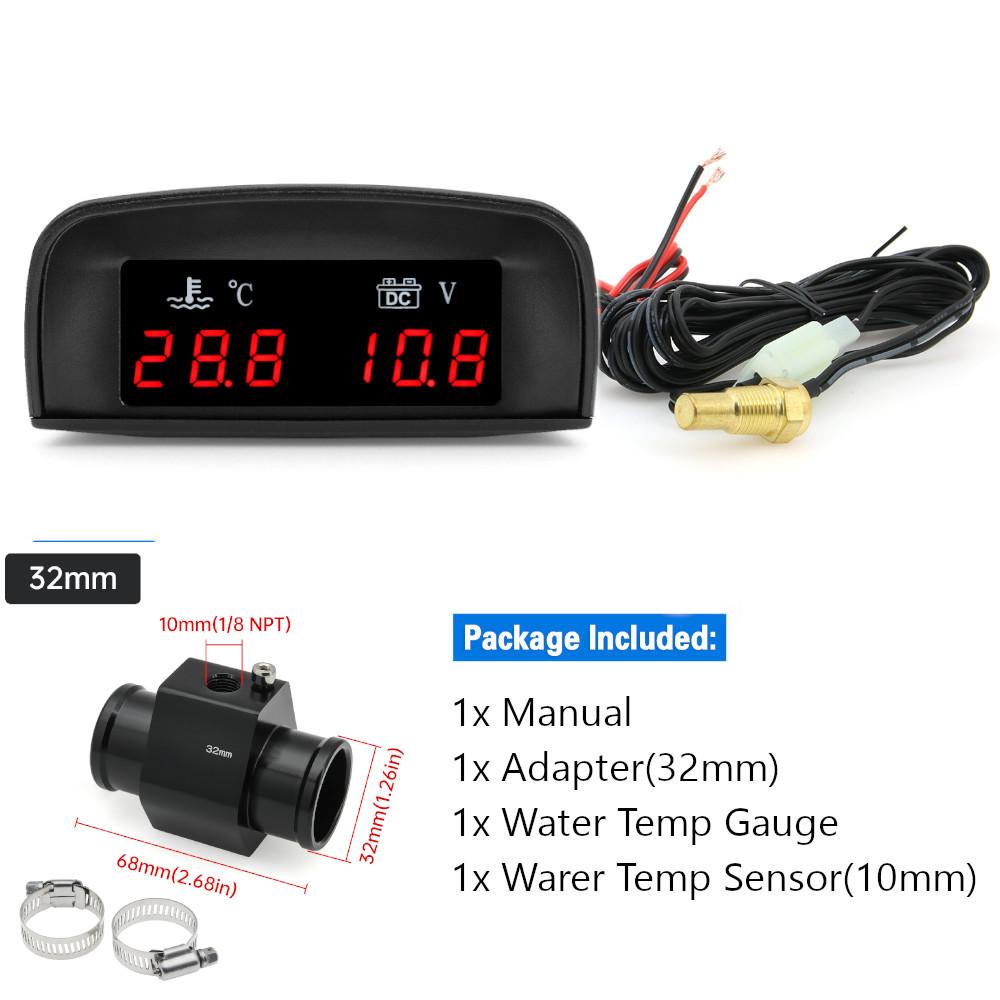 LCD Digital Car Truck 2 In 1 Water Temp + Voltmeter Gauge +10MM Coolant Temperature Sensor For 12V/24V Vehicle Car Gauges Meter