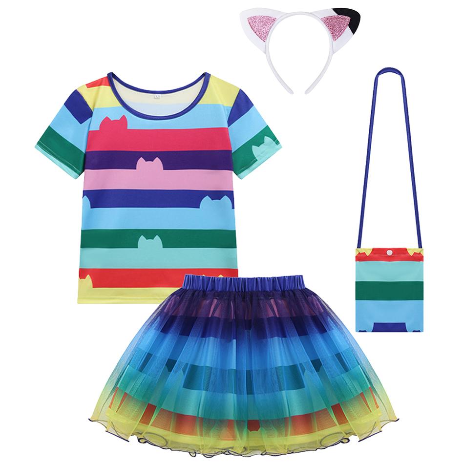 Bambole Gabby Travestimento Casa delle Bambole Cartone Animato Gioco di Ruolo Set da 2 Pezzi Vestiti in Tulle a Righe Gioco per Bambini Tema Festa Abito