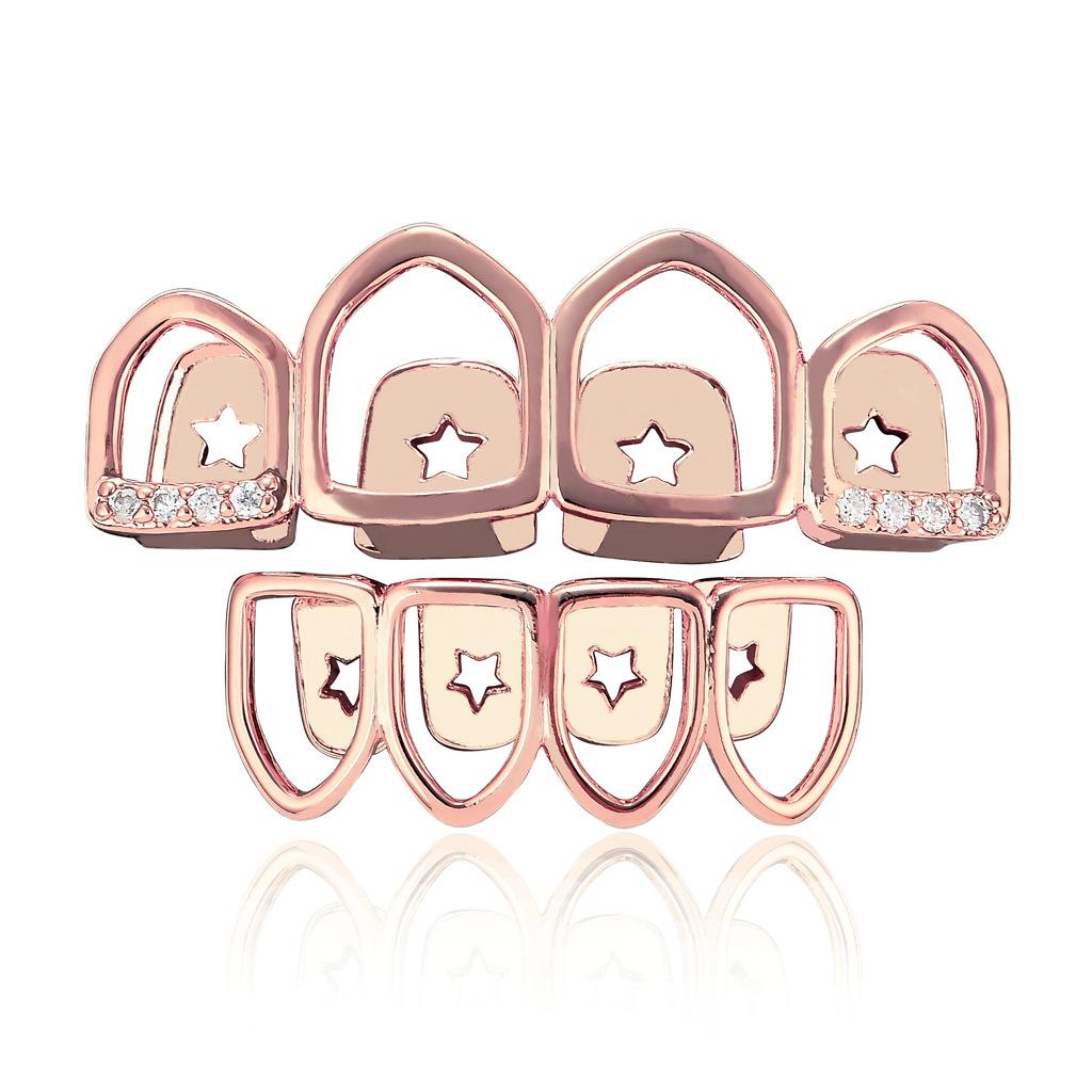 Hip Hop Jewelry Grillz in Body Jewelry Four Teeth Top and Lower 14K Gold Micro Paved CZ Grillz Diamond Teeth for Men Halloween