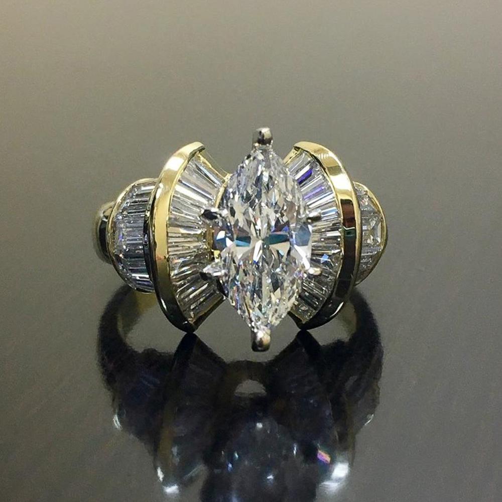 Huitan Romantic Women Finger Ring Gold Color Shiny Marquise CZ Creative Design Female Party Ring Anniversary Gift Luxury Jewelry