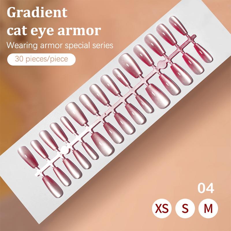 30Pcs Fake Nails French Style Gradient Cat Eyes Press On Full Cover Artificial Three Sizes Available False Nails Nail Enthusias