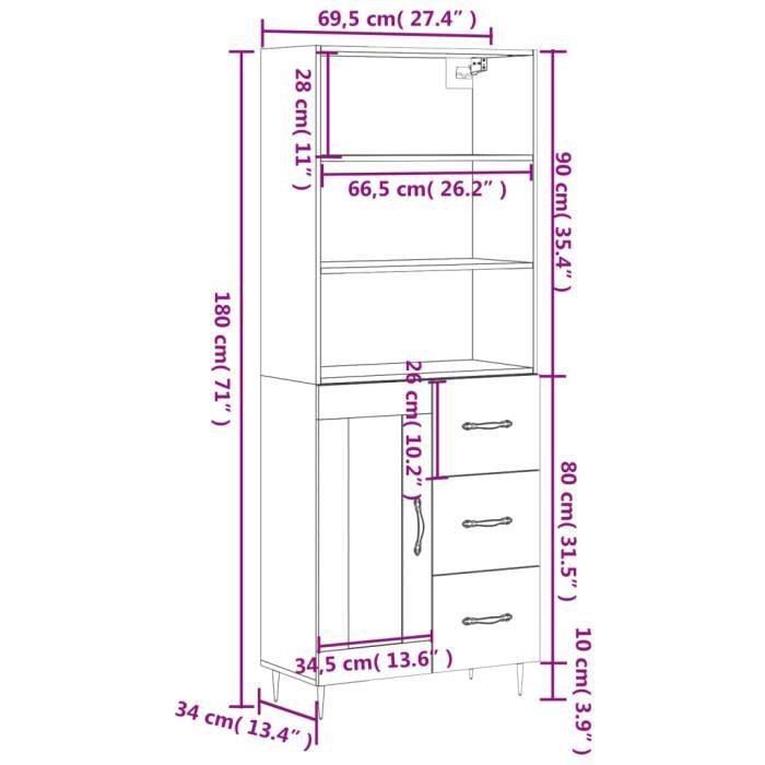 VidaXL Highboard White 69.5x34x180 Cm Engineered Wood 3189997