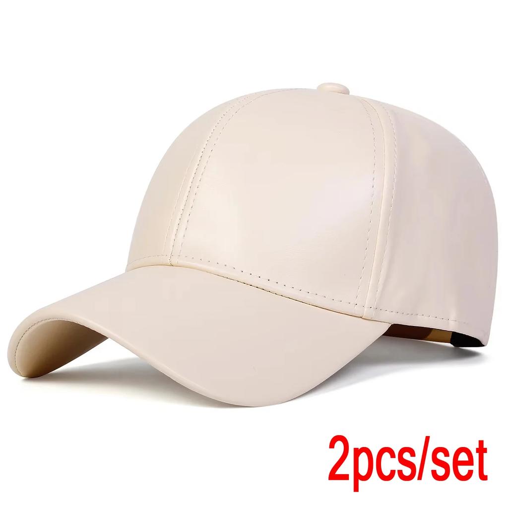 Unisex Leuchtpanel Unifarbene PU-Leder-Baseballkappen Frühling Herbst Outdoor Verstellbare Freizeitkappen Papa-Hut Sonnenschutzhut