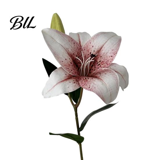 Single Vase Flower Cluster 20inch Artificial Lily Fake Real Touch with 2 Heads Blooms Living Room Decoration Buds for Home Office Decor Wedding Party