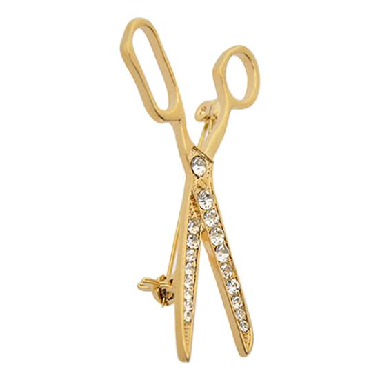Lovely Handmade Rhinestone Scissor Gold-Plated Brooch Pin Jewelry Best Xmas Gift