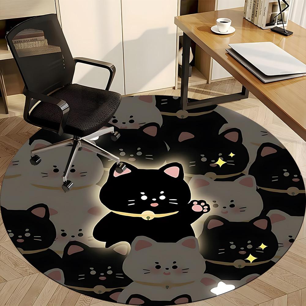 1pc Cats Luck Office Round Area Rug, Under Office Chairs Bedroom Living Room Home Decor, Room Deco