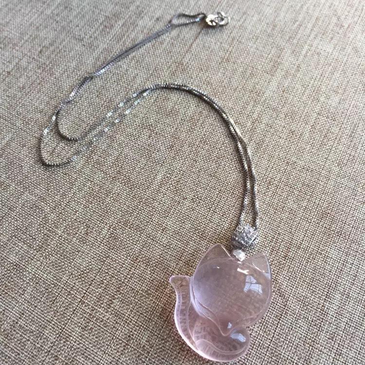 Pink Crystal Fox Pendant Necklace for Women, Pink Crystal Fox Fairy Sweater Chain, Fresh and Sweet Necklace