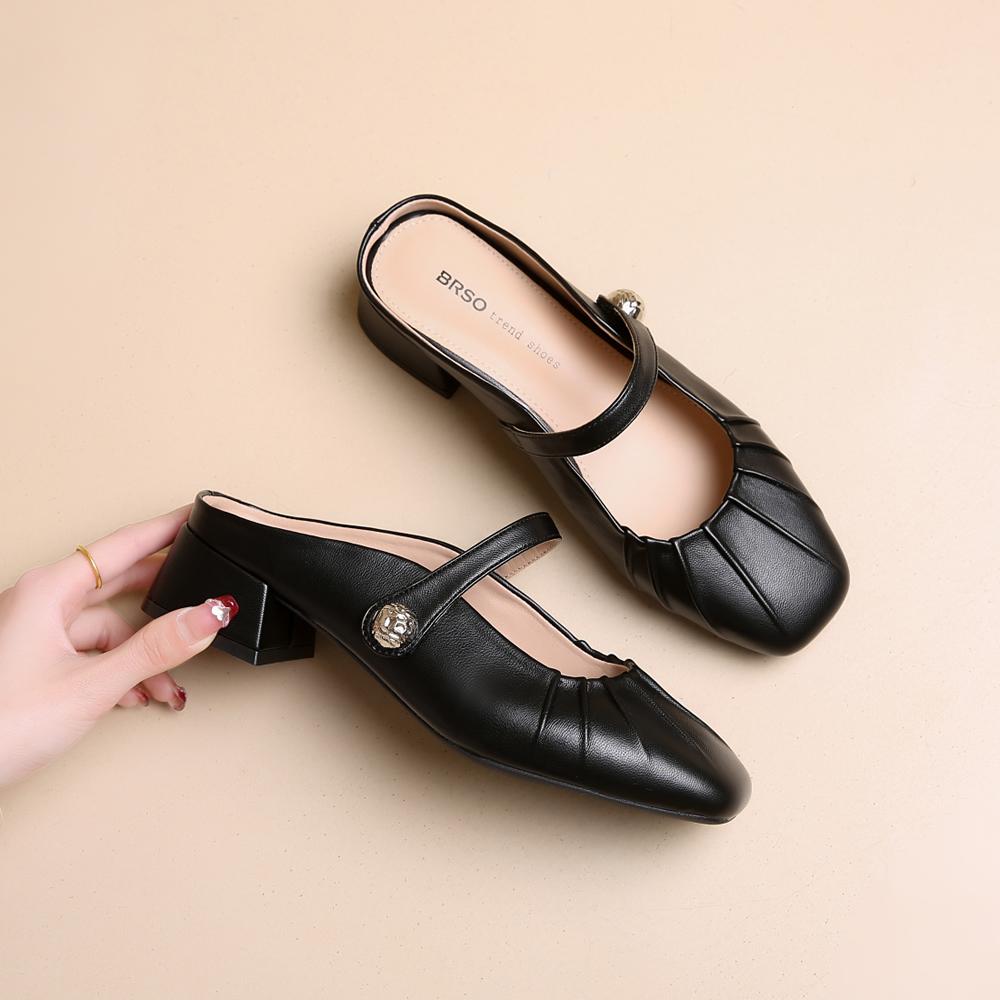 Mid Heels Women Slippers Elegant Mules Shoes Chunky Sandals 2025 Fashion Pumps Flip Flops Summer Trend Slides Sandalias De Mujer