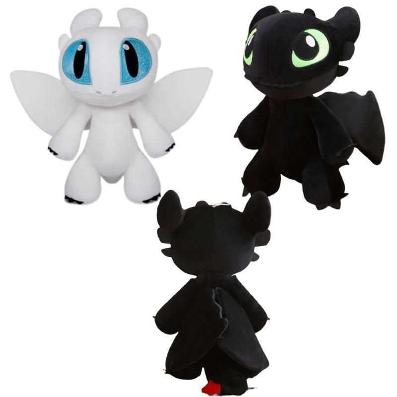 Dynamic Night Fury And Light Fury Plush Toys For Dragon Lovers Black And White Dragon Dolls