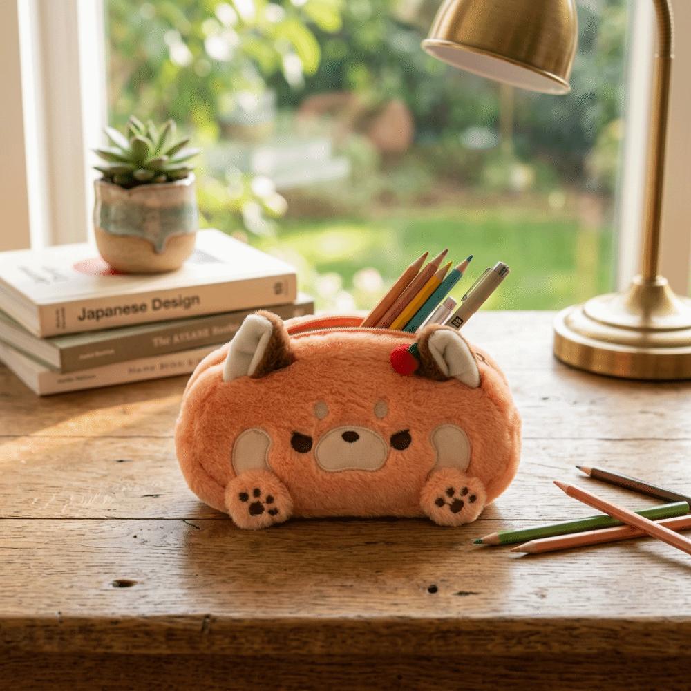 Cartoon Raccoon Pencil Case Soft Touch Stationery Storage Bag Plush Pencil Box Gift