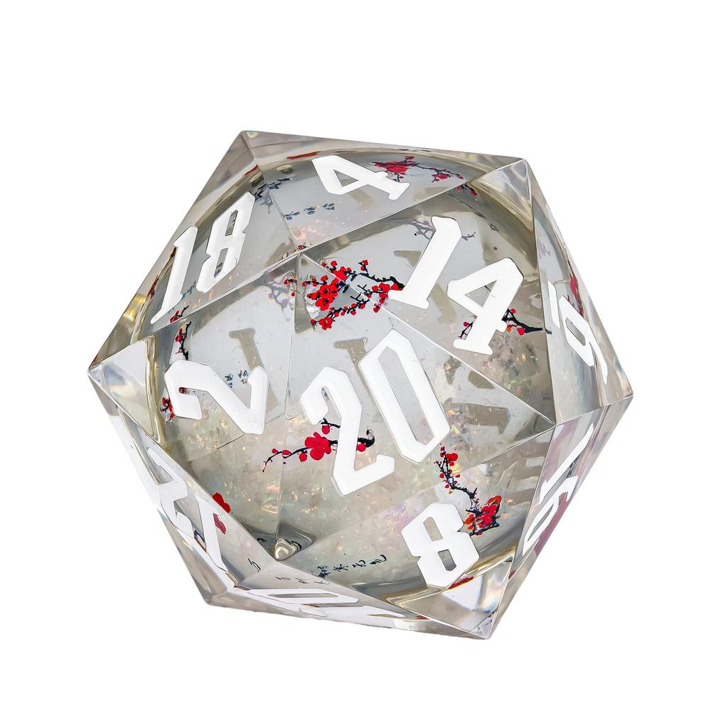 Cusdie 55MM D20 Kostky s ostrými hranami Samolepky švestkových květů 20stranné Kostky Písek v kostce D20 Polyedrické kostky pro RPG Stolní hru D&D Dárek
