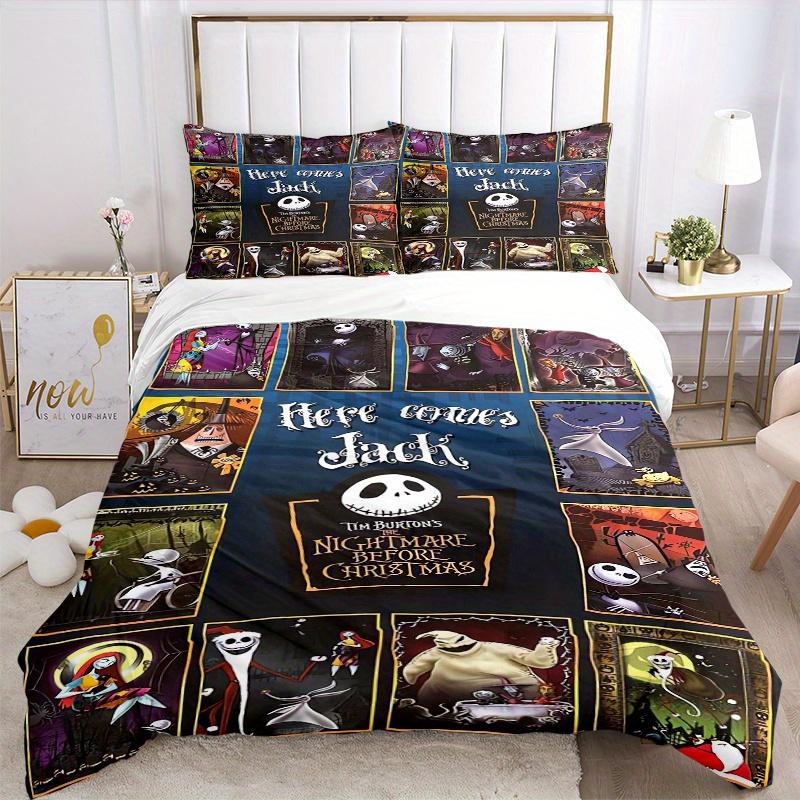 3pcs Jack Skellington Quilt Set, Soft and Comfortable Bedroom, Guest Room and Dorm Decor Bedding Set 1 Quilt Cover + 2 Pillowcases.F052