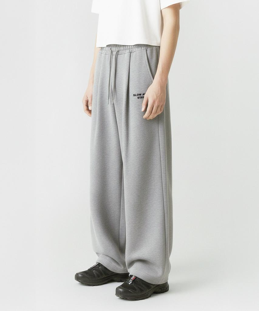 PRINOAR [Fleece Lined] Small Slow And Soft String One-Pleat Wide Pants - Melange