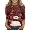 Christmas Day Print Tops For Youth Girls 4-11 Years Round Neck 3/4 Sleeves T-Shirts Trendy Tops Outfit Tees