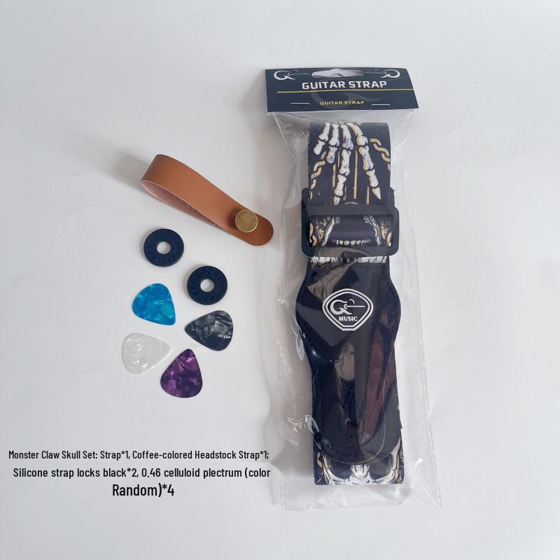 Skull Design Ethnic Electric Guitar Straps - Widened for Bass and Classical