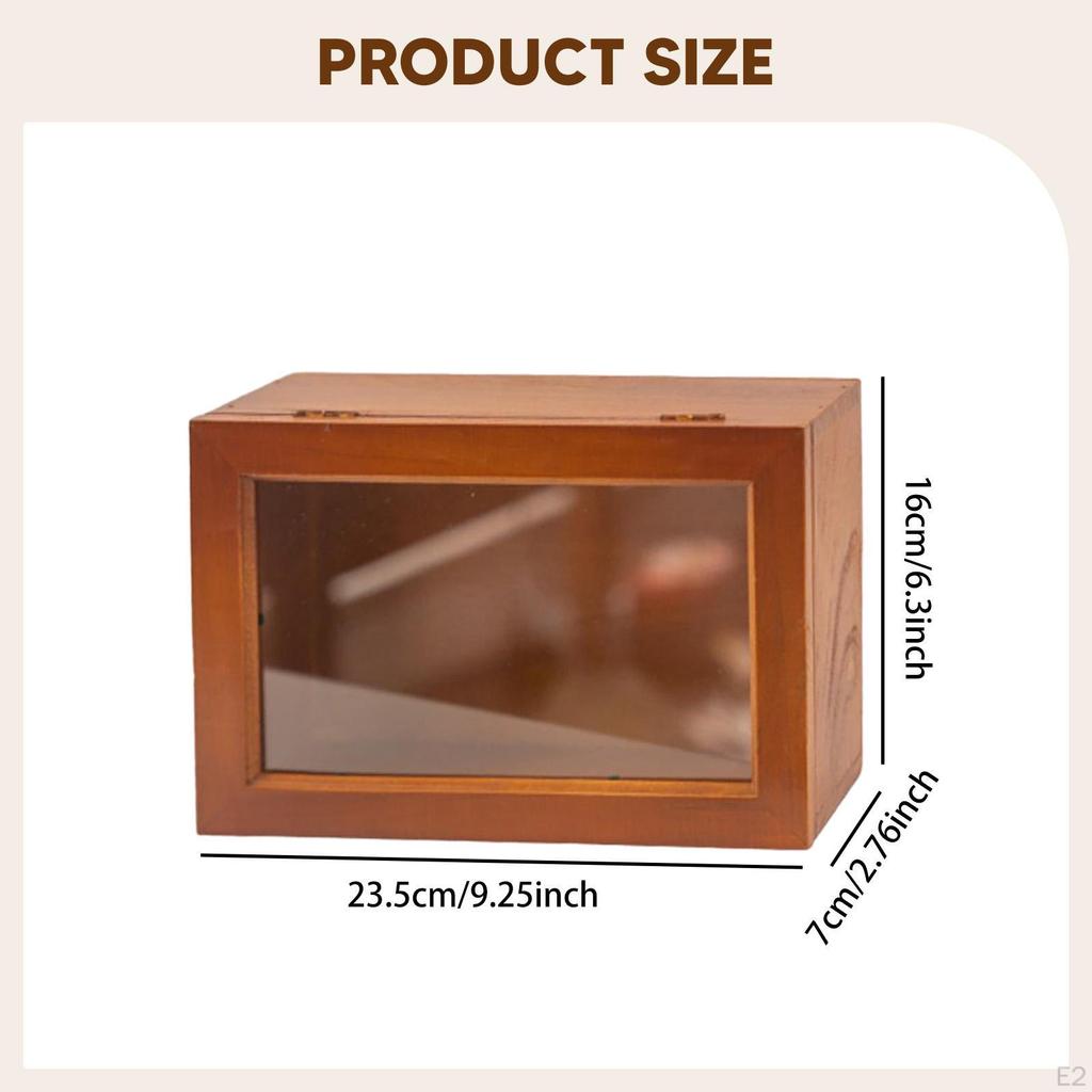 Wooden Display Box Desktop Storage Cabinet with Clear Window Multipurpose Tabletop Organizer Wood