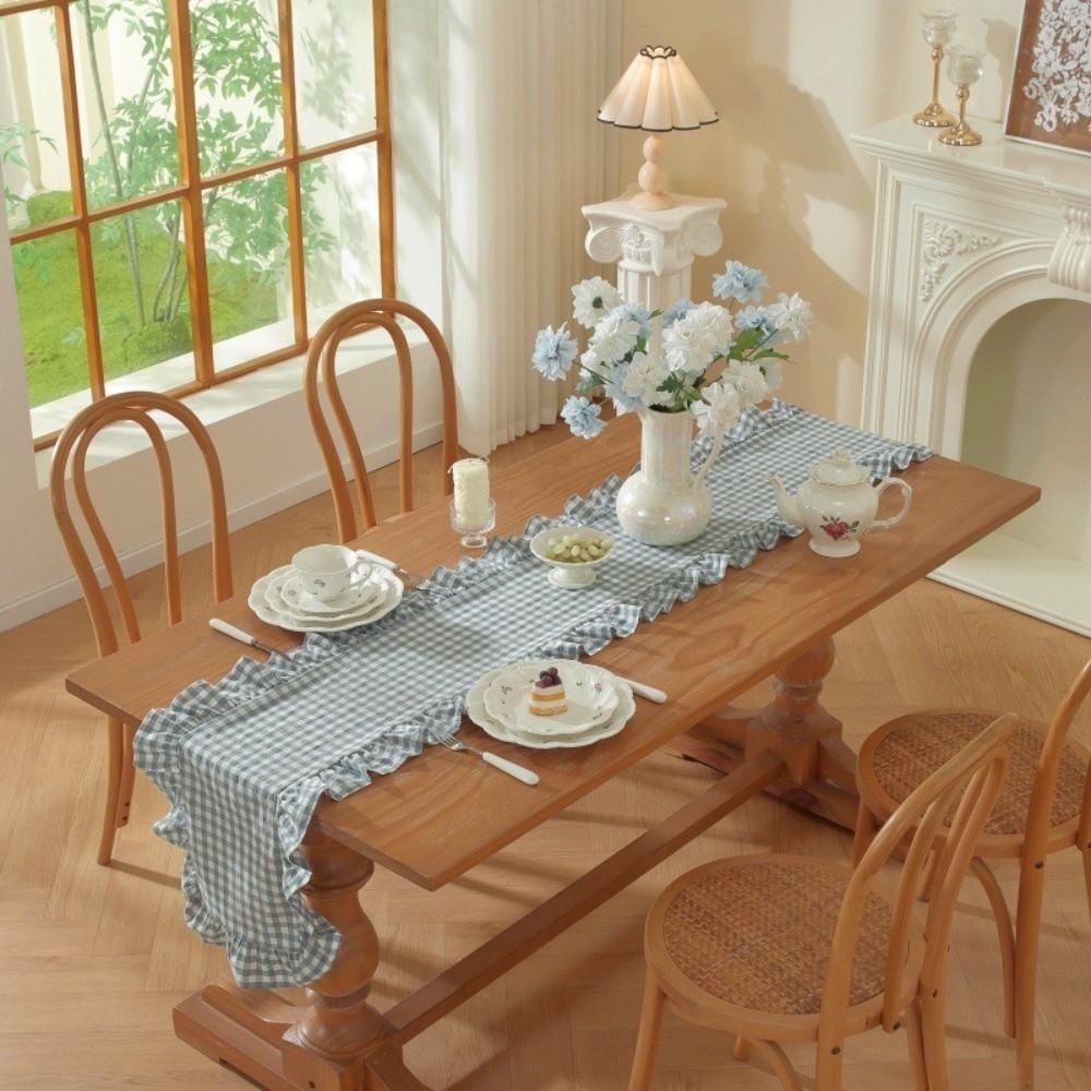 Solid Color Ruffled Edge Table Runner Rustic Style Tables Cover Dinning Table Runner  Kitchen Decor