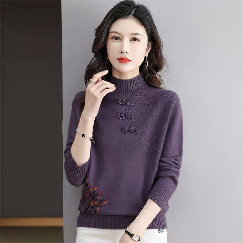 

Женский модный базовый свитер с длинными рукавами, свободный пуловер для осени и зимы, теплый вязаный свитер с полувысоким воротником XL фиолетовый