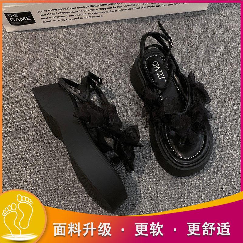 

Niche sandals women s outer wear 2025 new ins super fairy bow thick-soled fairy wind soft-soled going out Roman shoes 35 чёрный