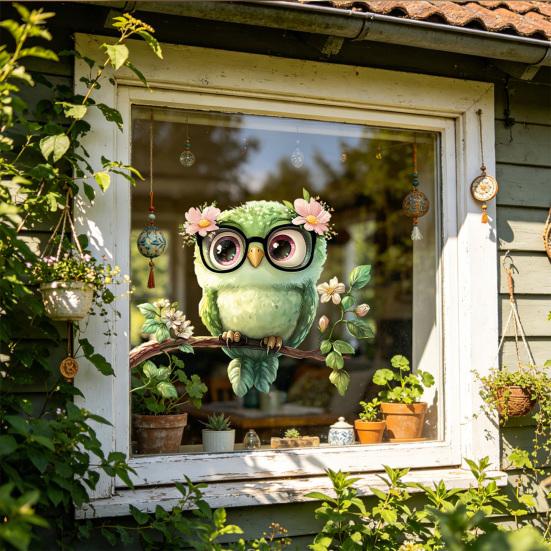 Adesivo Statico per Vetro Animali Cartoni Animati Rimovibile Impermeabile Decalcomania Decorativa per Finestra Casa Ufficio Soggiorno