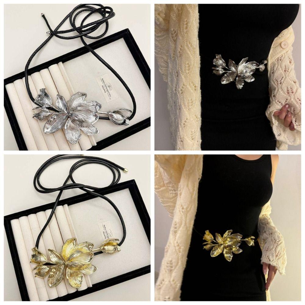 Zinc Zinc Alloy Metal Flower Waist Chain Vintage Exaggerated Belt Versatile Golden Tulip Belt  Bag Decoration