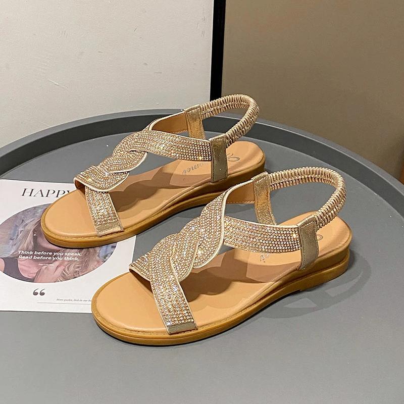 Fashion 2025 Summer Women's Sandals Women Fashion Casual Roman Shoes New Designer Platform Sandal Female Solid Color Crystal Sandalias