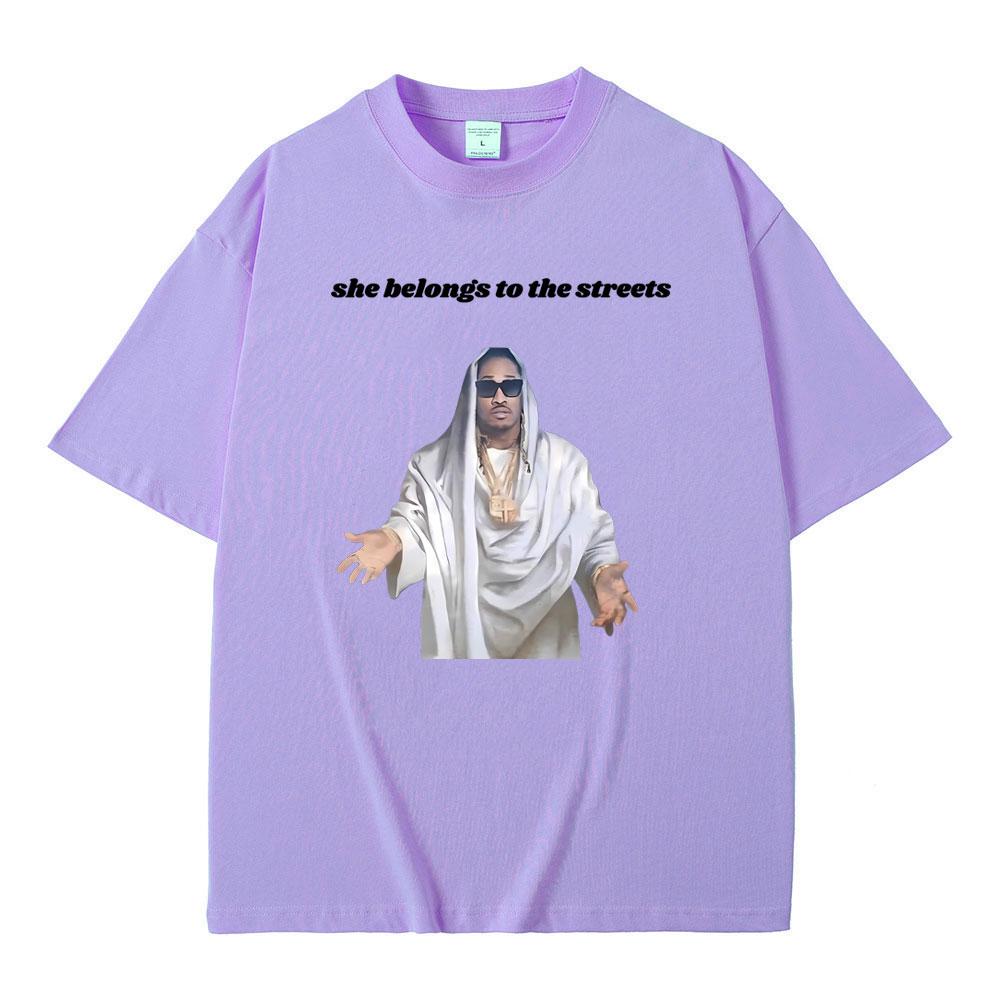 Fuuny Hip Hop Rapper Future Ona patří do ulic Meme Tričko Zábavné Future Jesus Potisk Tričko Pánské Bavlněné Nadrozměrné Trička