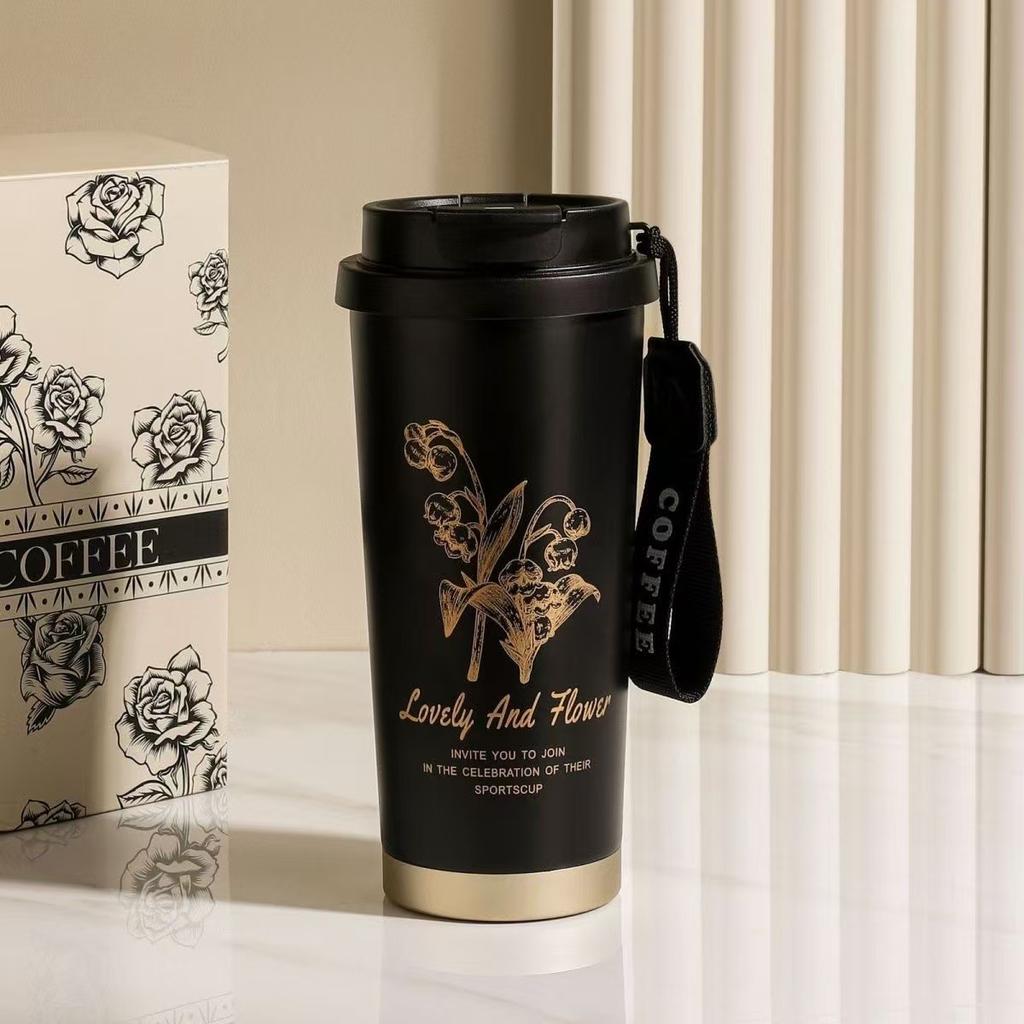 Maiglöckchen Thermosbecher 316 Edelstahl Kaffeetasse Mädchen Große Kapazität Hoher Wert Stroh Wasserbecher