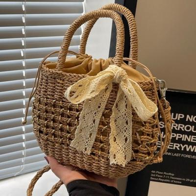 Slaměná taška Mori, jarní a letní crossbody plážová taška přes rameno, cestovní taška