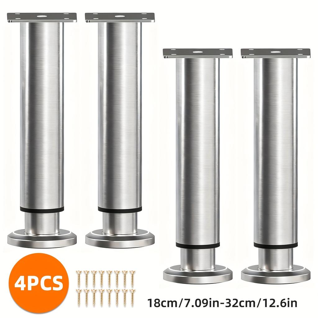 4er-Pack Edelstahl-Möbelfüße, Höhenverstellbar, Geeignet für Schränke, Sofas, Betten und Verschiedene Möbeltypen