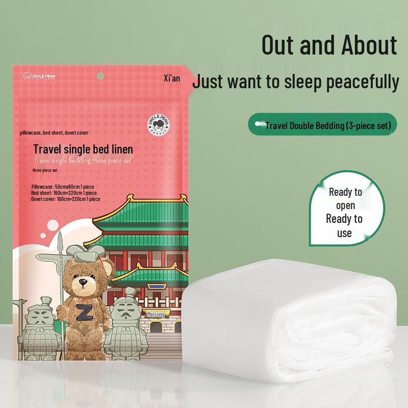 Three-Piece Travel Disposable Bed Sheet Set with Duvet Cover - Dirt-Proof and Portable for Hotel Stays