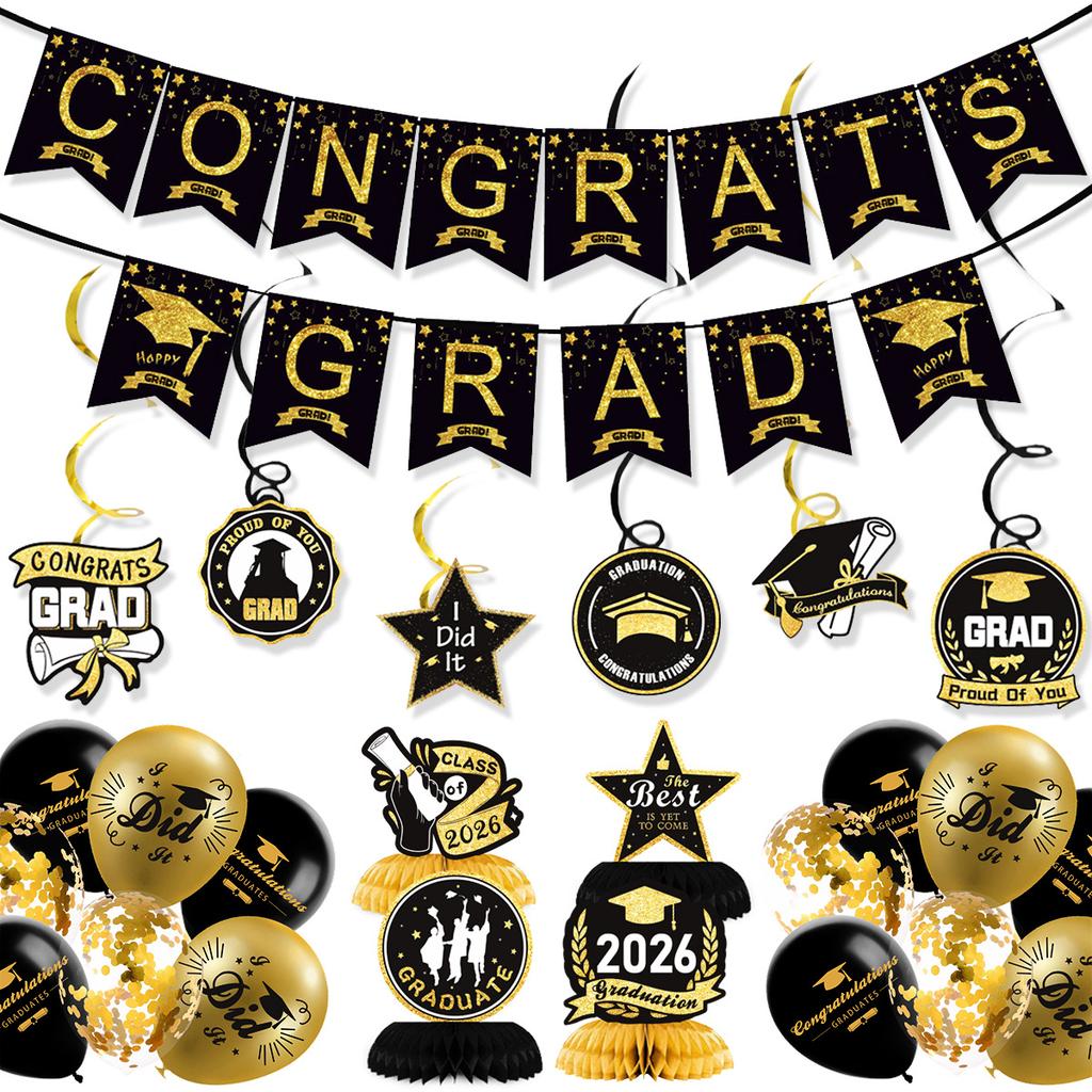 Graduation Season Theme Decoration Grad Flag School Hat Latte Honeycomb Balloon Set Customization