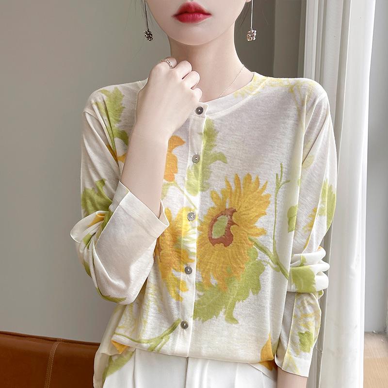 

Женский кардиган из водорастворимой шерсти и лиоцелла: Легкий, Защита от солнца, Трикотажный топ с принтом Extra Large