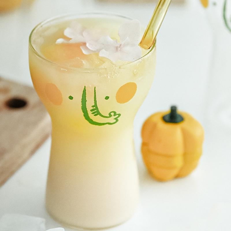 350ml Cartoon Animal Transparent Glass Cup Pudding Ice Cream Yogurt Milk Coffee Cup Juice Dessert Drinking Goblet Water Bottle