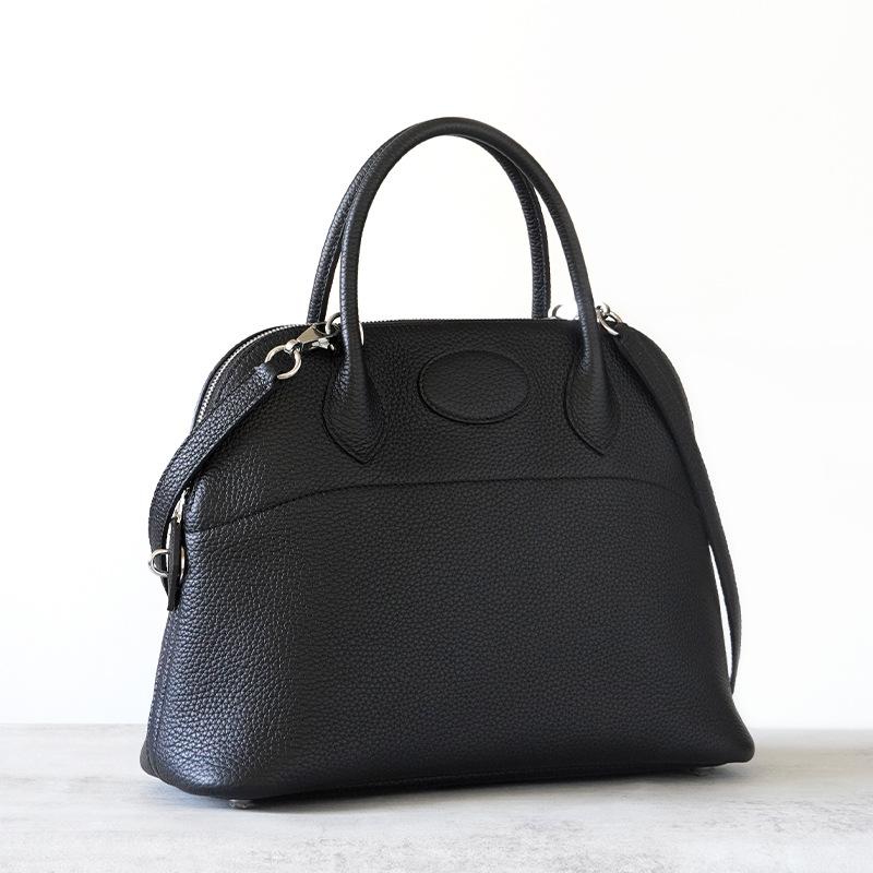 

Сумка-ракушка из натуральной кожи с полувощеной нитью, универсальная сумка для боулинга, модная женская сумка для поездок на работу 31x12x24cm чёрный