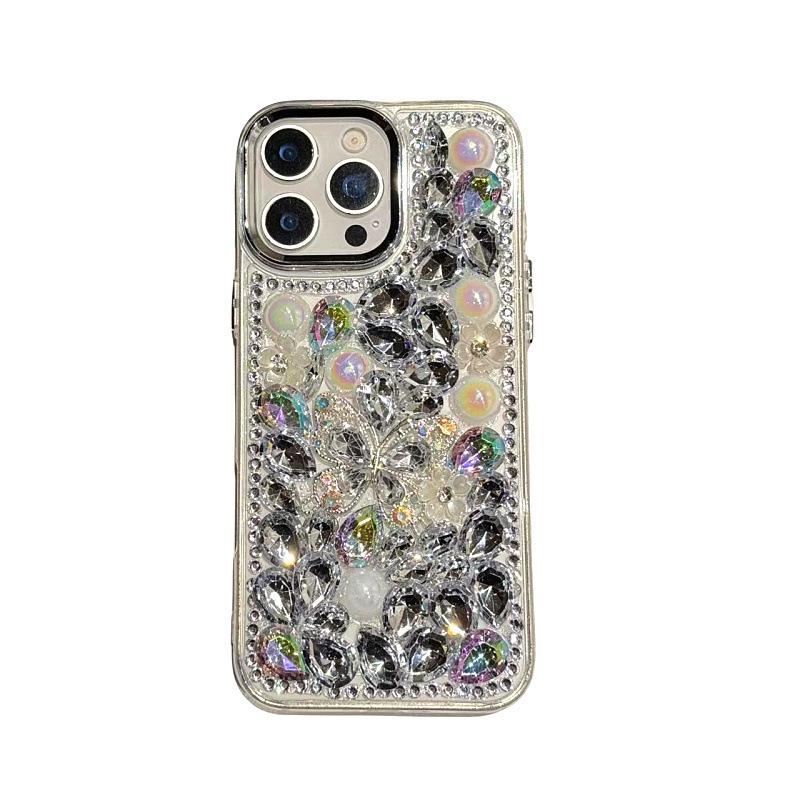 Rhinestone Butterfly Luxury Phone Case for iPhone 17, 16 Pro Max, 11/12 with Glittering Diamonds