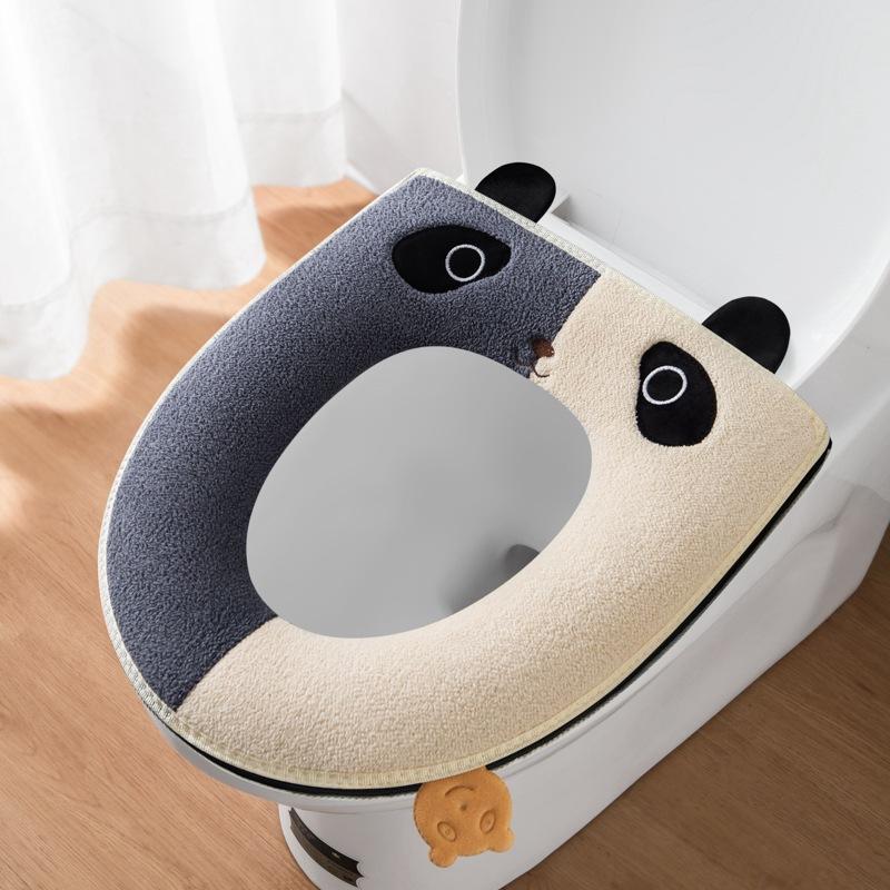 Toilet seat zipper seat cushion thickened winter toilet cover embroidered pattern toilet cover toilet seat cushion 37*43
