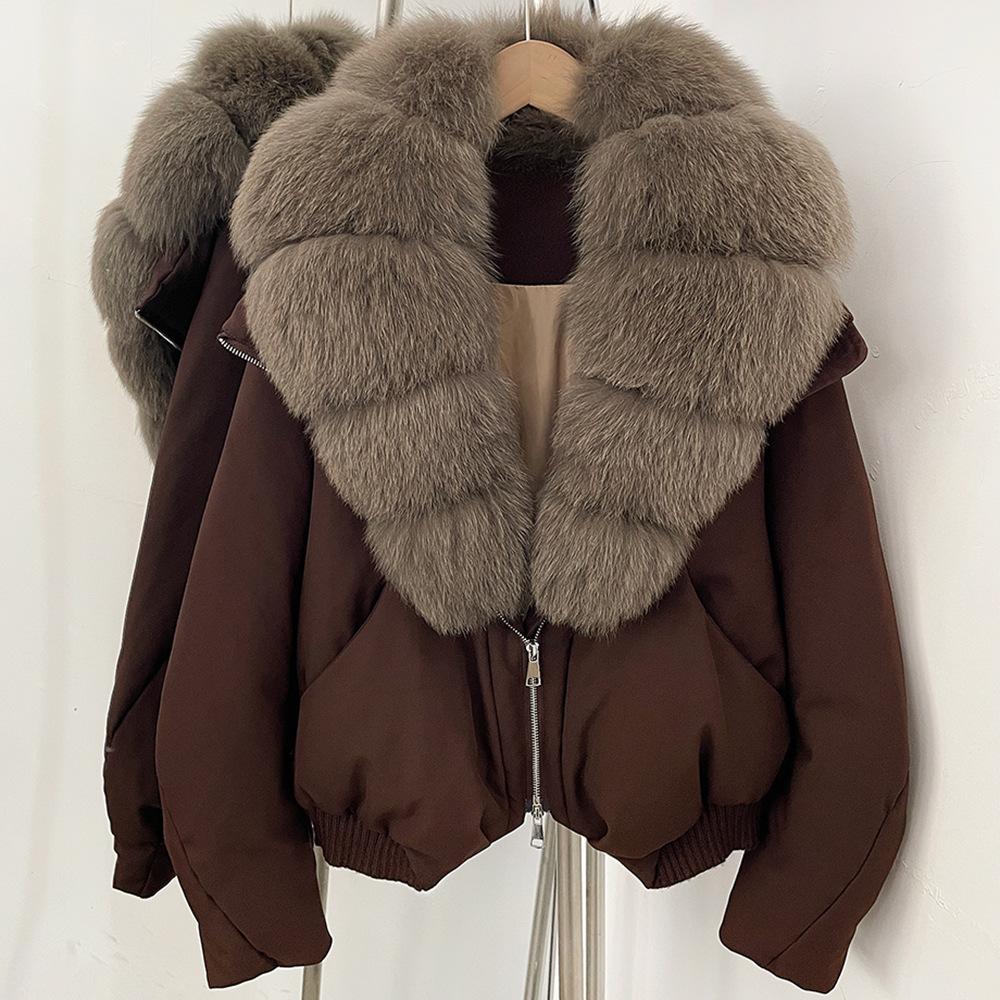 Europe and the United States new natural real fox fur collar down jacket autumn and winter versatile thickened warm women's short coat