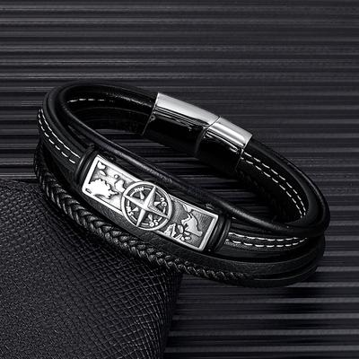 Viking Compass Norse Runes Amulet Leather Stainless Steel Bracelet Norse Mythology Jewelry for Men