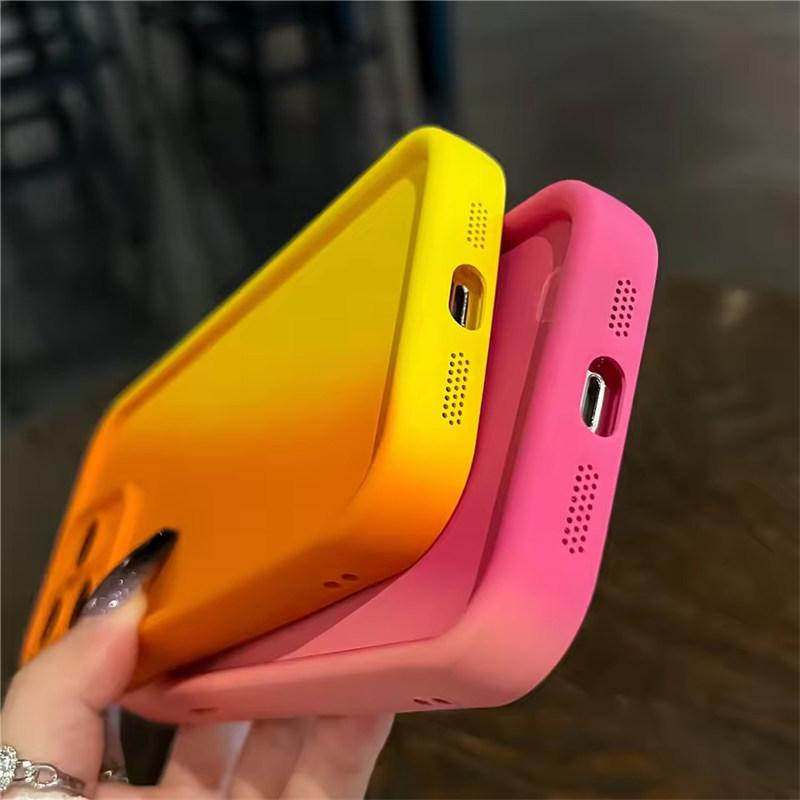 Gradient Liquid Silicone Soft Phone Case For iPhone 16 15 14 13 12 11 Pro Max Plus Candy Color Shockproof Thickened Bumper Cover