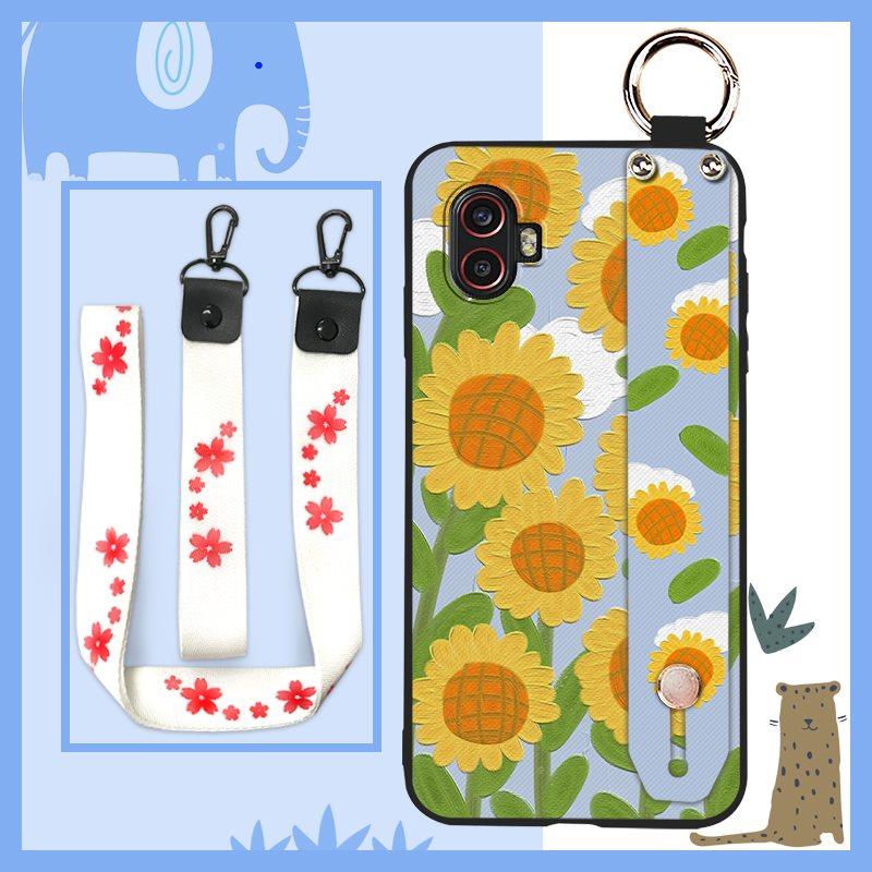 Lanyard Kickstand Phone Case For Samsung Galaxy Xcover6 Pro/SM-G736U/B Oil Painting Wristband Anti-knock Back Cover Ring
