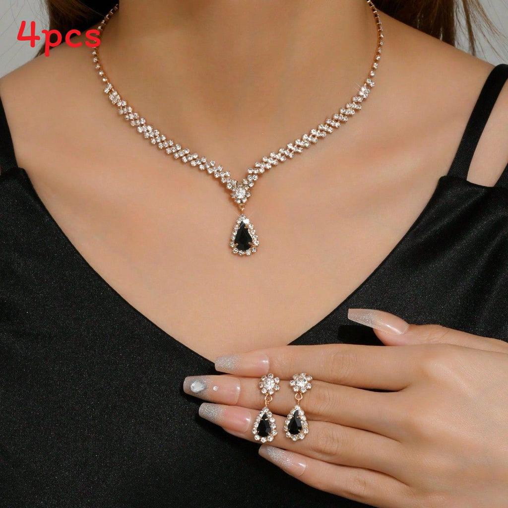 Water Drop Bridal Jewelry Set With Zircon Earrings And Necklace For Wedding And Formal Wear