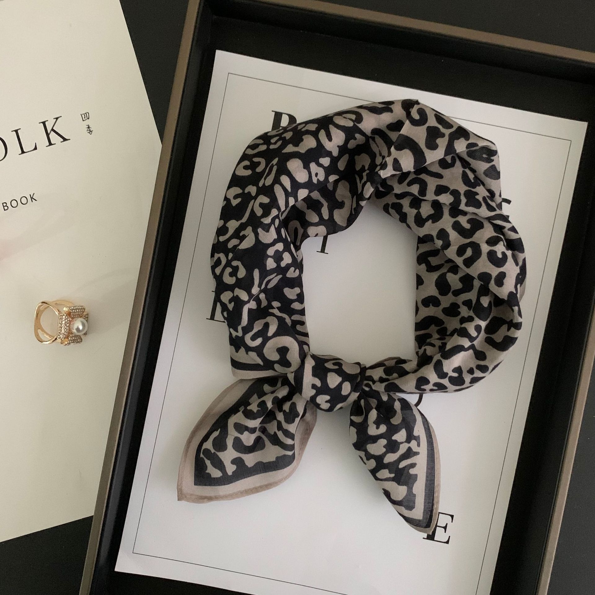 New silk pure cotton small square scarf silk scarf women s versatile striped polka dot leopard print classic scarf scarf scarf good texture 58-58