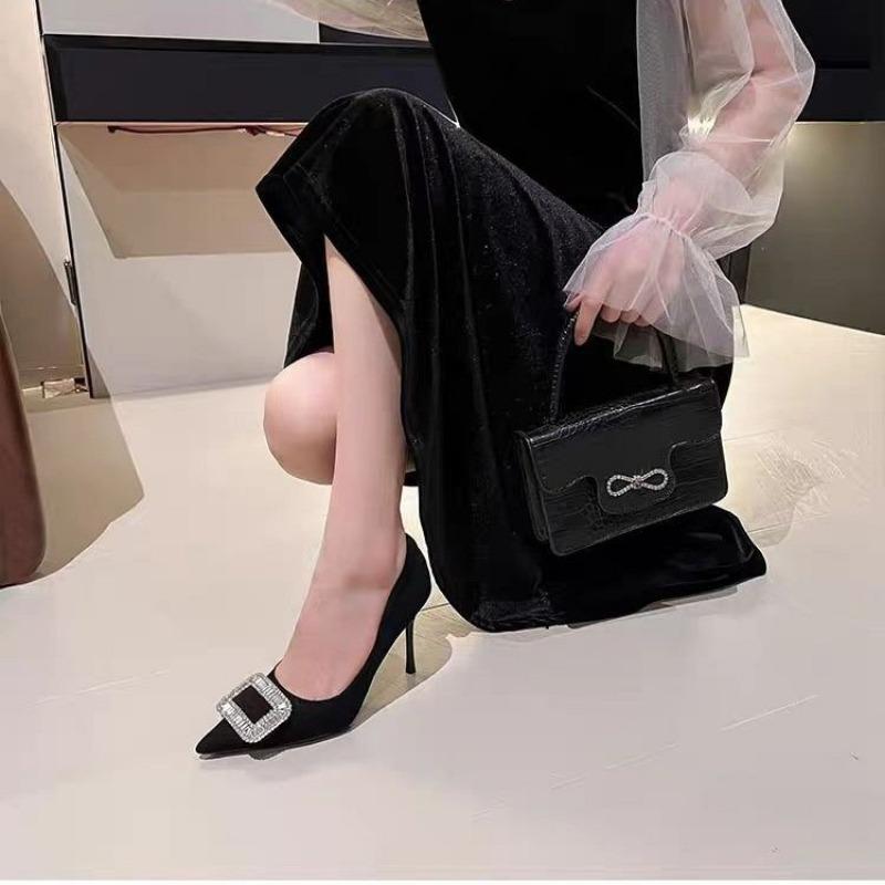 Designer Autumn Metal Decoration Crystal Pointed Toe Stripper High Heels 6/8CM Party Prom Shoes Heels Women Zapatos De Mujer